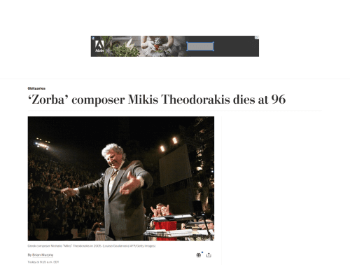 ‘Zorba’ composer Mikis Theodorakis dies at 96 - The Washington Post_ - www.washingtonpost.com
